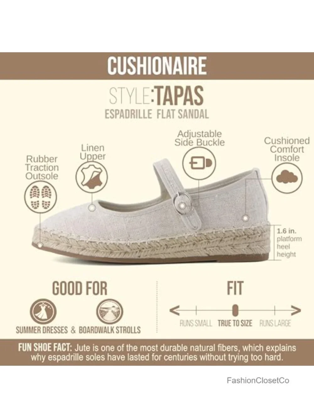 Canvas Mary Jane Flat Espadrilles with Adjustable Strap, Cushioned Comfort